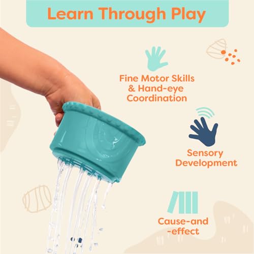 Image of B. toys Soft Baby Blocks & Stacking Drip Cups, Stackin' Squishies | 17-piece sensory baby toy set with soft blocks and drippy stacking cups featuring numbers, shapes and animals, 6+ Months
