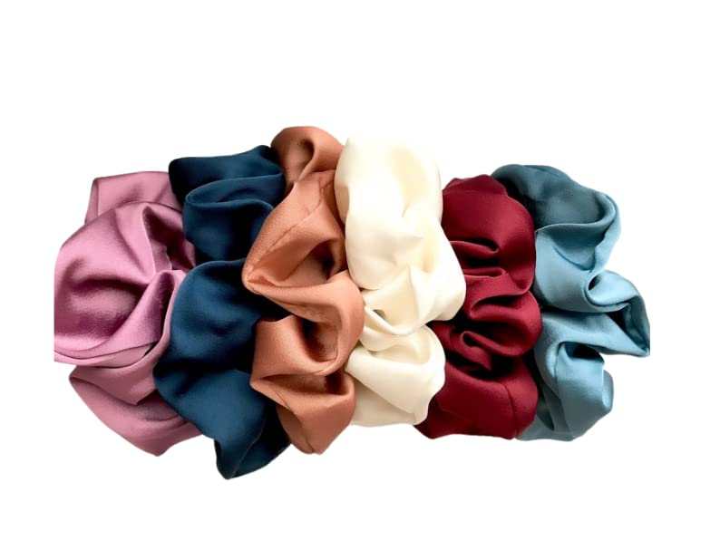 Image of Atrube's Satin Silk Scrunchies Pack of 6 Beautiful Hair Ties For Girls Womens Best Gift FOR LESS HAIR FALL