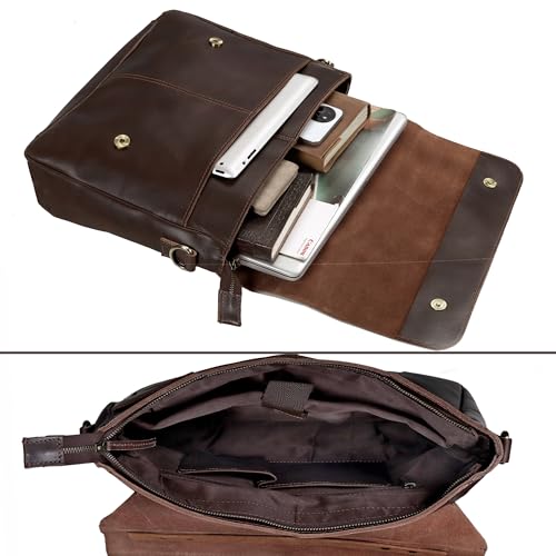 Unisex Brown Leather Messenger Bag - 14.5" x 11" x 4", Fits 15" Laptop, Pebbled Leather, Adjustable Strap, Ideal for Daily Use & Travel3