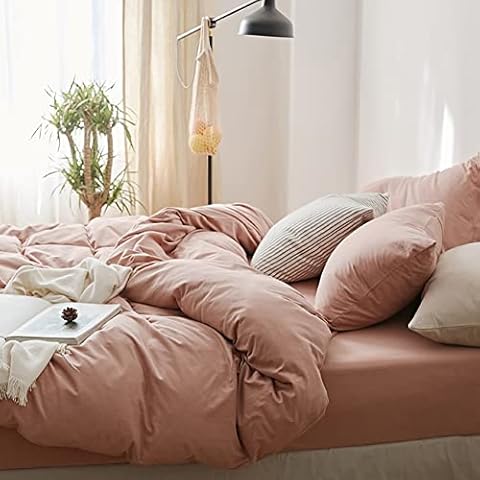 Nayoroom Pink Duvet Cover Set Queen Size Minimalist Solid Light Pink Comforter Cover with Zipper Closure 3 Pieces Soft Breathable Lightweight Microfiber Bedding Set Cover