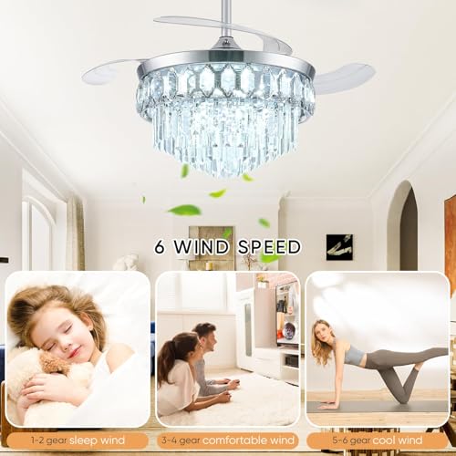 Image of FIDGRA 48'' Fandelier Ceiling Fan with Light, Chandelier Fan, Chrome