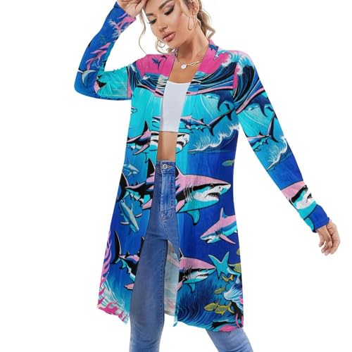 Shark Medium Length Cardigan Casual for Women Spring Summer Party