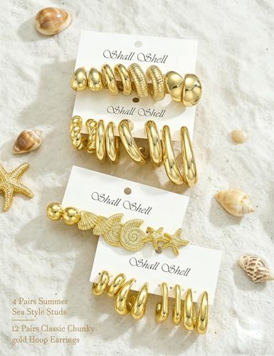 16 Pairs Gold Hoop Earrings Set for Women, Chunky Statement Earrings - image 5