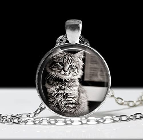 Huangwiglass Cat Necklace Cat Jewelry Necklace Wearable Art Pendant Charm Cat Pendant Cat Gift