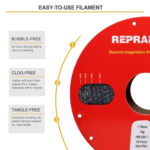 Image of RepRapper PLA Filament 1.75mm Glitter Black - 3D Printer Filament 1kg (2.2lbs) - High Accuracy ±0.03mm, Clog-Free, Tangle-Free for FDM 3D Printers