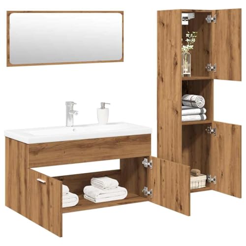 Nqyjm Juego de muebles de baño de madera de roble Artisan, 4 unidades, armario de almacenamiento para cuarto de baño, cocina, lavadero LH68233