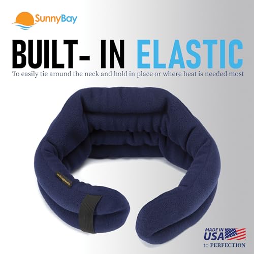 Image of SunnyBay Microwave Heating Pad, Microwavable Cold or Heated Neck and Shoulder Wrap, Moist and Weighted Hands-Free Beanbag Pack with Wide Neck Coverage 26 Inches Long-Length Cotton, Navy Blue