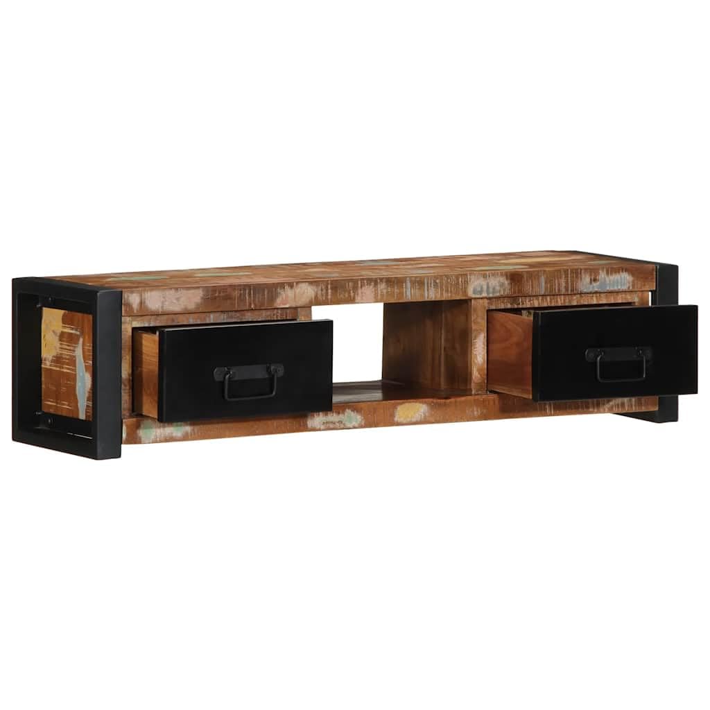 Mobile TV in legno 100 x 30 x 25 cm in legno massello recuperato, con telaio in ferro e maniglie in metallo, ampio spazio per riviste ed elettrodomestici
