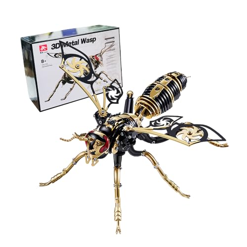 3D Metal Puzzles for Adults: Mechanical Wasp Model Kit - Explore DIY Stainless Steel Assembly Building kit for Teens' Hobbies. Handmade Craft Toys,Gifts for Birthdays and Holidays.(Black Gold)
