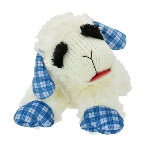 FYNORI Medium Lamb Chop Dog Toy, Blue Plaid Ears and Paws, Squeaker, Made of 100% Polyester, Features A Squeaker to Keep Your Dog Entertained