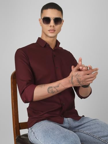 Image of Mens Cotton Lycra Full Sleeve Slim Fit Semi-Formal Shirt | Textured Pattern | Curved Hem
