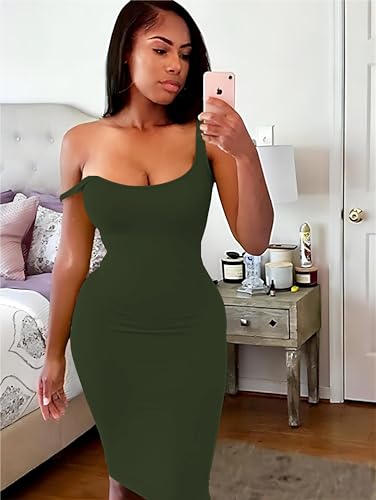 Image of Nimsruc Women Casual Sexy Tank Top Bodycon Dress Summer Pencil Sleeveless Basic Midi Club Dresses