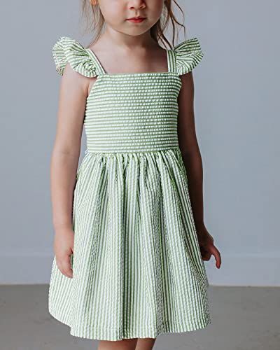 Saodimallsu Girls Summer Dress Spaghetti Strap cami Beach Sundress Spring Outfits for Kids Striped Dress Ruffle Sleeve2