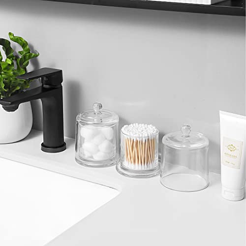 rejomiik-2-Pack-Qtip-Holder-Thick-Glass-Apothecary-Jars-with-Lid-for-Bathroom-Accessories-Vanity-Organizers-and-Makeup-Storage-for-Cotton-Ball-Swabs-Makeup-Sponges-Candy-Jewelry-Clear-Bathroom-Caniste