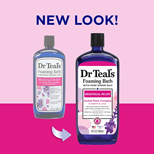 Dr Teal's Foaming Bath With Pure Epsom Salt Menstrual Relief With Herbal Plant Complex & Essential Oils 34 Fl Oz (Pack Of 4) (Packaging May Vary) #TOP1