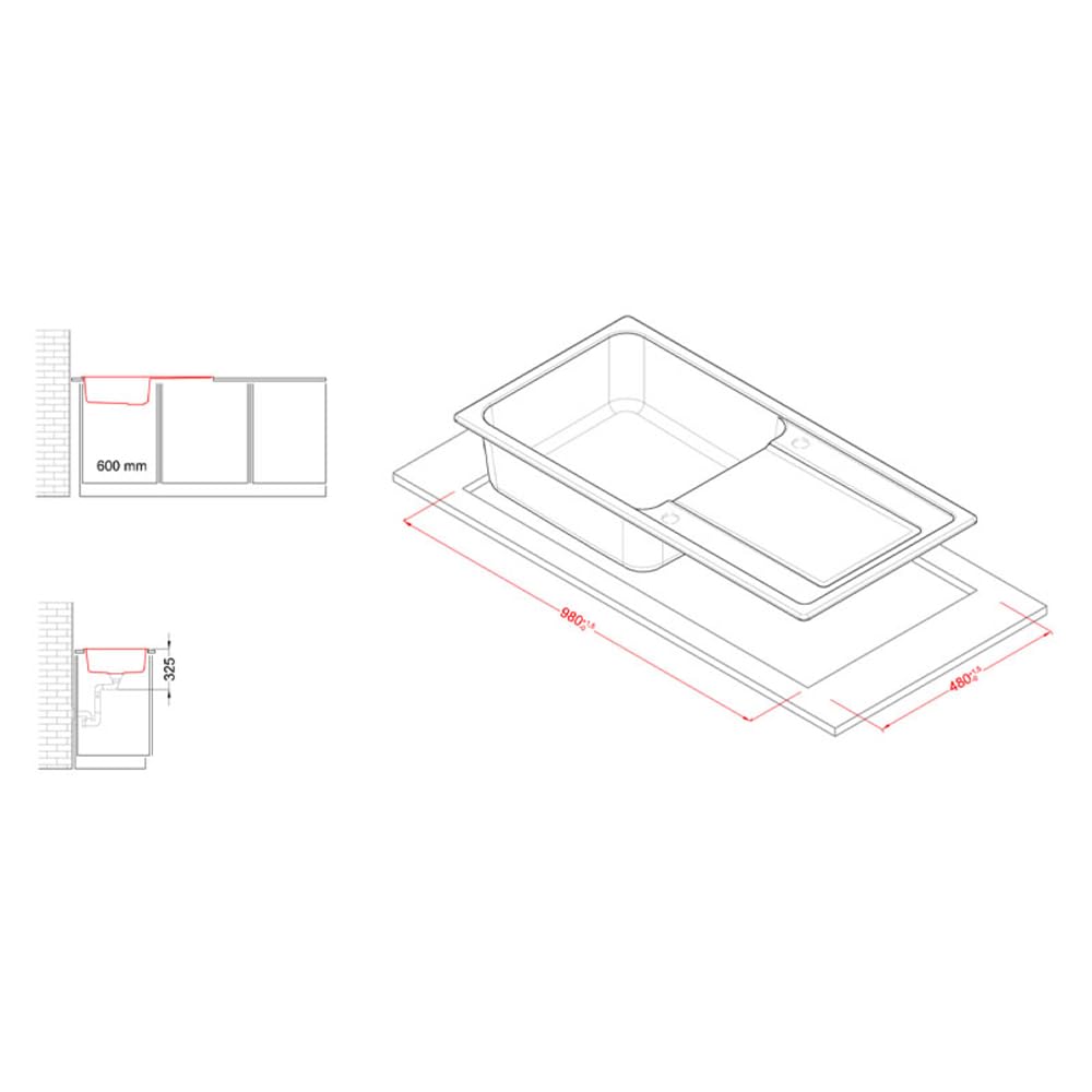 Elleci Lavello Incasso Life 480 1 Vasca con gocciolatoio 100×50 Avena Granitek LG248051