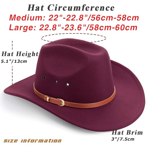 Image of DRESHOW Cowboy Hat for Women and Men Western Felt Cowboy Cowgirl Hat Wide Brim Belt Buckle Retro Fedora Hats Unisex Caps