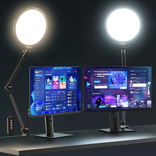 UBeesize 10 Desk Ring Light with Stand Multi-Angle Adjustable Arm with C-Clamp for Home Office Streaming Light with Inline Control for Video Conference Podcast Gaming Recording Live Streams