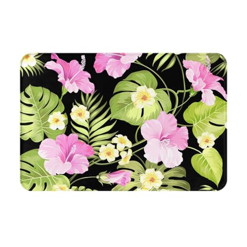 おしゃれ カーペット トロピカルピンクの花とジャングルのヤシの木 ラグマット 玄関マット ラグ 絨毯 四季通用 防ダニ 抗菌 防臭 洗える ふわふわ肌触り 滑り止めホットカーペット アニメ グッズ キャラクター プレゼント