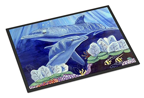 Caroline's Treasures 7080JMAT Dolphin Under The sea Doormat 24x36 Front Door Mat Indoor Outdoor Rugs for Entryway, Non Slip Washable Low Pile, 24H X 36W
