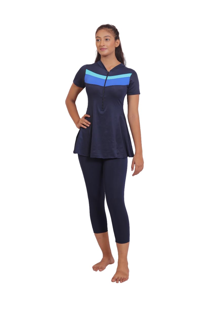 aashray New Swimming Costume for Women's & Girl's ! Half Sleeves Capri Cut 4 Way Stratchable Fabric with Pads and Front Open Zip-picture-16