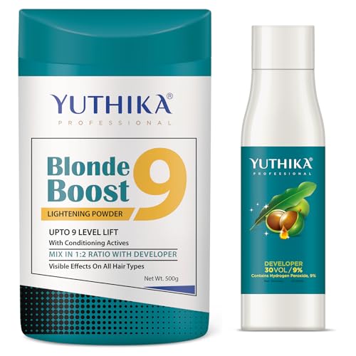 Image of Yuthika Developers for Hair Colour | Blonder Powder (9 Level, 500g) & Developer (30 Vol, 1000ml)