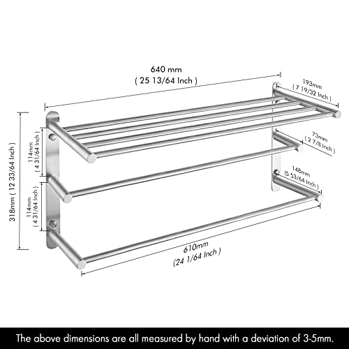 Kes Bathroom Towel Rack 3 Tier With Double Towel Bar 24 Inch Bathroom Storage Organizer Towel Shelf Wall Mount Sus304 Stainless Steel Brushed Finish, Btr205S60-2 #TOP3