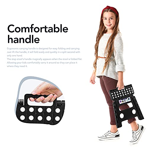 Delxo Folding Step Stool, 13 Inch Non-Slip Foldable Stools For Kids & Adults Up To 300 Lbs, Step Stool With Handle, Lightweight For Kitchen, Bathroom, Bedroom, Garden, Black, 1Pc #TOP2