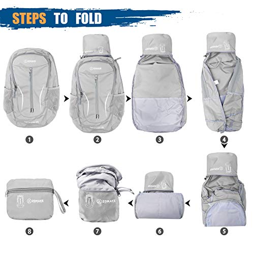 Image of ZOMAKE Ultra Lightweight Packable Backpack 25L, Foldable Hiking Backpacks Water Resistant Small Folding Daypack for Travel(Sliver Grey)