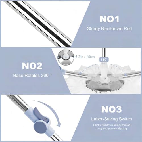 Miniatura 4 de Mango de trapeador giratorio de repuesto, trapeador de limpieza ajustable giratorio de 360, 2 varillas telescópicas de bloqueo reforzado + 3