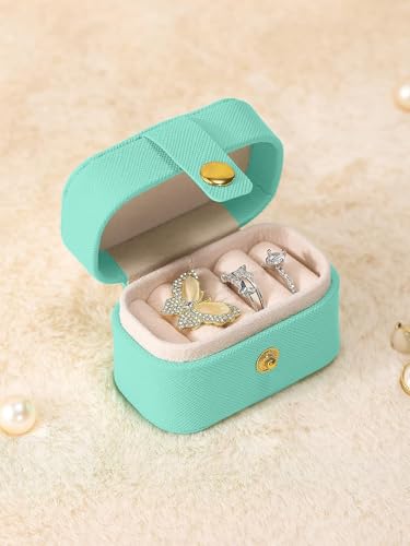 Image of Cortina Pu Leather Small Jewelry Box, Travel Portable Jewelry Case For Ring, Pendant, Earring, Necklace, Bracelet Organizer Storage Holder Boxes - Green