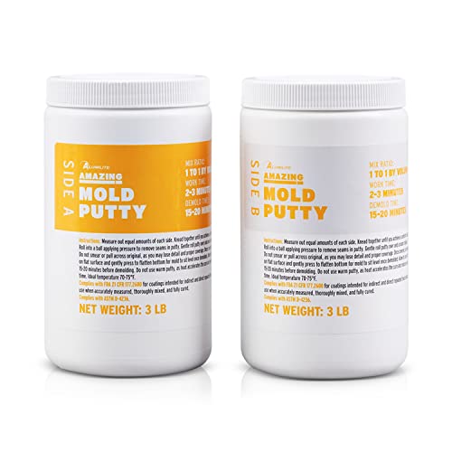 Alumilite Amazing Mold Putty [3 lb A + 3 lb B (6 Pounds) 2-Part Silicone Kit) DIY Molding Compound for Casting Resin, Food, Wax, Clay, and Plaster | Making Flexible Rubber Casts of Molds in 20 minutes Alumilite Amazing Mold Putty [3 lb A + 3 lb B (6 Pounds) 2-Part Silicone Kit) DIY Molding Compound for Casting Resin, Food, Wax, Clay, and Plaster | Making Flexible Rubber Casts of Molds in 20 minutes