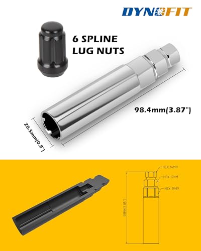 Image of Dynofit 6 Spline Spike Lug Nut Socket,1PC Chrome Socket Key,fit M12 1 /2 inch