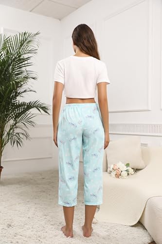 Image of PNAEONG 3 Pack Women Pajama Pants Capri Length Drawstring Pj Bottoms Sleep Lounge Pants with Pockets S-3XL