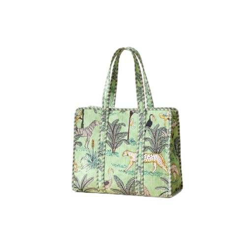 Image of 100% Cotton Jungle Print Shoulder Bag Tote Bag Women Reversible Shopping Bag and Grocery Bags Stylish Travel Bag Gift for Her