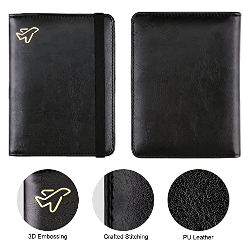 Image of WALNEW Passport Holder for Travel, RFID Passport Cover Wallet for Women Men, PU Leather Passport Book Card Holder Case with Pen, Travelling Essentials for Flying