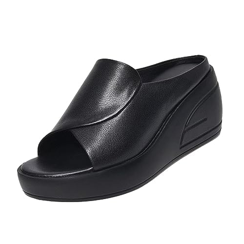 Women's Fish Mouth Platform Wedge Slippers,Lightweight Comfy Backless Mules Open Toe Non-slip Softsole Boho Beach Sandals2