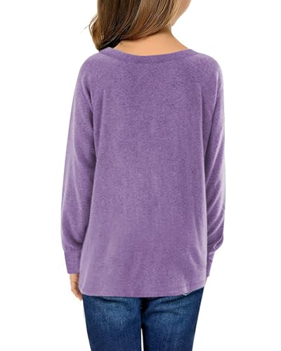 Image of Girls Shirts for 6-13 Years Long Sleeve Crewneck Tops with Pockets