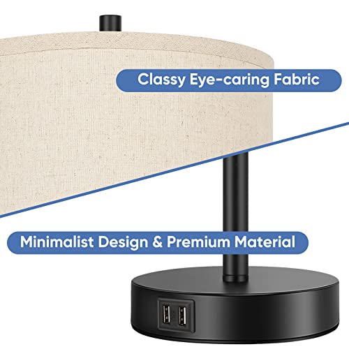 Sucolite Set Of 2 Table Lamps With 2 Usb Charging Ports, Modern Farmhouse Lamps For Bedrooms Bedside With Pull Chain Switch, Nightstand Desk Lamps For Living Room Office Dorm Reading Working, Black #TOP5