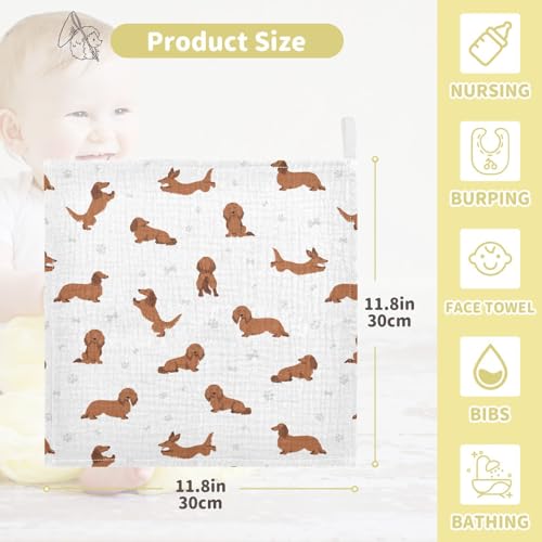 Image of vvfelixl Baby Cotton Washcloths Dachshund Long Haired Infants Bath Towel for Unisex Face Towels for Newborn, Natural Baby Wipes Delicate Skin, 11.8 X 11.8 inch, one sizex5