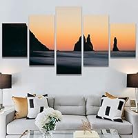 SIGNWIN 5 Panel Canvas Wall Art Sunset in The Mountains for Home Decorations Ready to Hang - 60