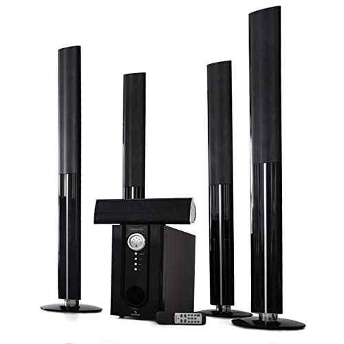 auna 5.1 Funk Heimkino-Lautsprecher - Heimkino-Surround-System, Funk Lautsprechersystem, Wireless-Boxenset, 100 Watt RMS, 6,5" Subwoofer, Bassreflex, Fernbedienung, Pianolack, schwarz