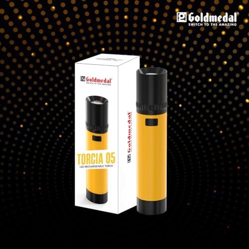 Image of Goldmedal Torcia 05 1W LED Rechargeable Torch - Cool Daylight (6500K) | 500 mAh Li-ion Battery | Battery Back-up Up to 2 Hours | Deep Discharge Protection | Type C Charging | Zoom for Beam Selection