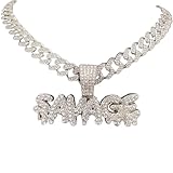 Razered Men Women Hip Hop SAVAGE Letters Pendant Necklace with 13mm Cuban Chain Iced Out Bling HipHop Necklaces Fashion Jewelry - Silver color - 18inch(45cm)