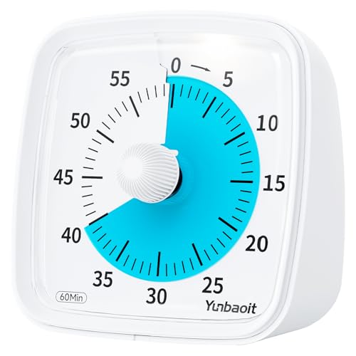 Image of Yunbaoit Visual Timer with Night Light, 60-Minute Countdown Timer for Kids and Adults, Silent Classroom Timer, Time Management Tool for Home, School, or Work (Light White)