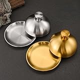 Runder Edelstahldeckel für Steak- und Grillplatten, entworfen für einfache Handhabung, mit glatter gebürsteter Oberfläche und lang anhaltender Rostbeständigkeit (24 cm, goldfarben)