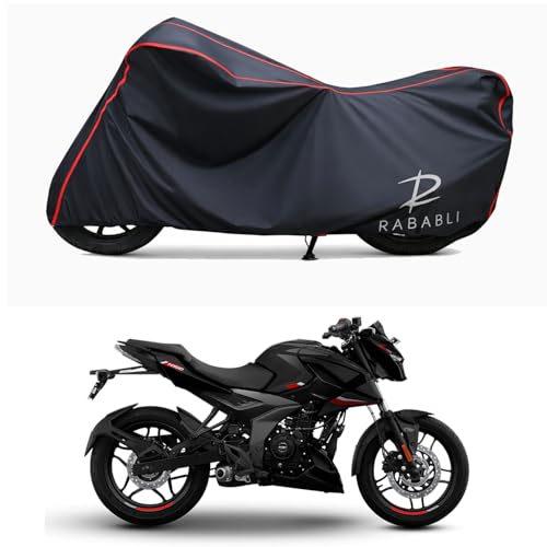 Image of Waterproof Bike Body Cover Compatible for | Bajaj Pulsar N160 | Taffeta Fabric, Red Piping Design, Bottom Elastic Fit | Dustproof, Sun UV & Rain Protection for All Bikes