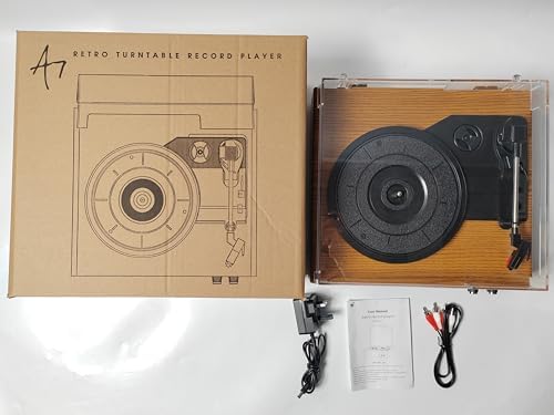 Anesky Record Player, Vintage Bluetooth Turntable with 3 Speeds (33/45/78 RPM), Built-in 2 Stereo Speakers, RCA Output, AUX Input, Belt-Driven Retro Vinyl Player for Vinyl Records - Natural Wood