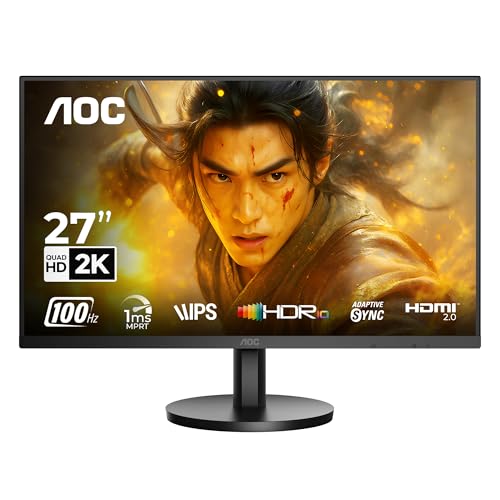 Image of AOC Q27B3S2 Gaming Monitor 27 inch 2560 x 1440 Quad HD IPS Panel, 100Hz Refresh Rate, 1ms Responsre Time, Eye Care, Adaptive Sync, 178 Wide Viewing Angle, HDMI 1.4b Display Port 1.2a Connectivity