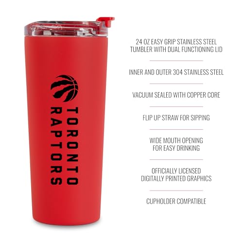 Image of Rico Industries NBA Basketball Toronto Raptors Red 24oz Stainless Steel Tumbler with Lid and Dual Functioning Lid